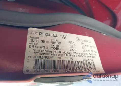 2008 Chrysler Pacifica Lx from USA, damaged, VIN 2A8GM48L98R152183